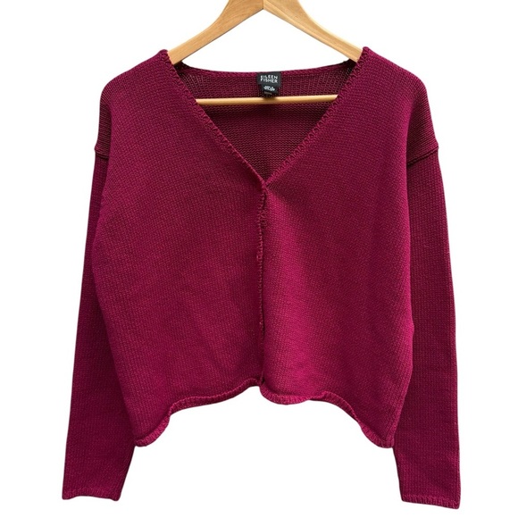 Eileen Fisher Boxy Heavy Knit V-Neck Button Up Cardigan Sweater Pink S - Picture 2 of 10